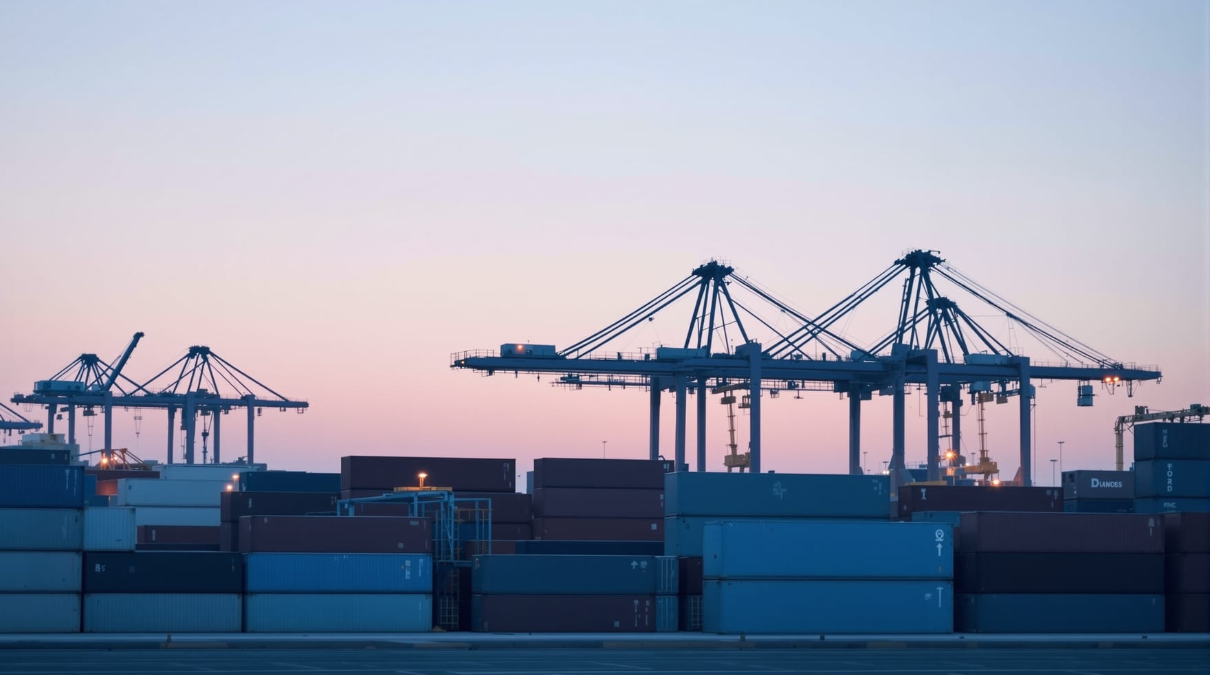 A container terminal at dawn, representing export shipments between the United States and Israel