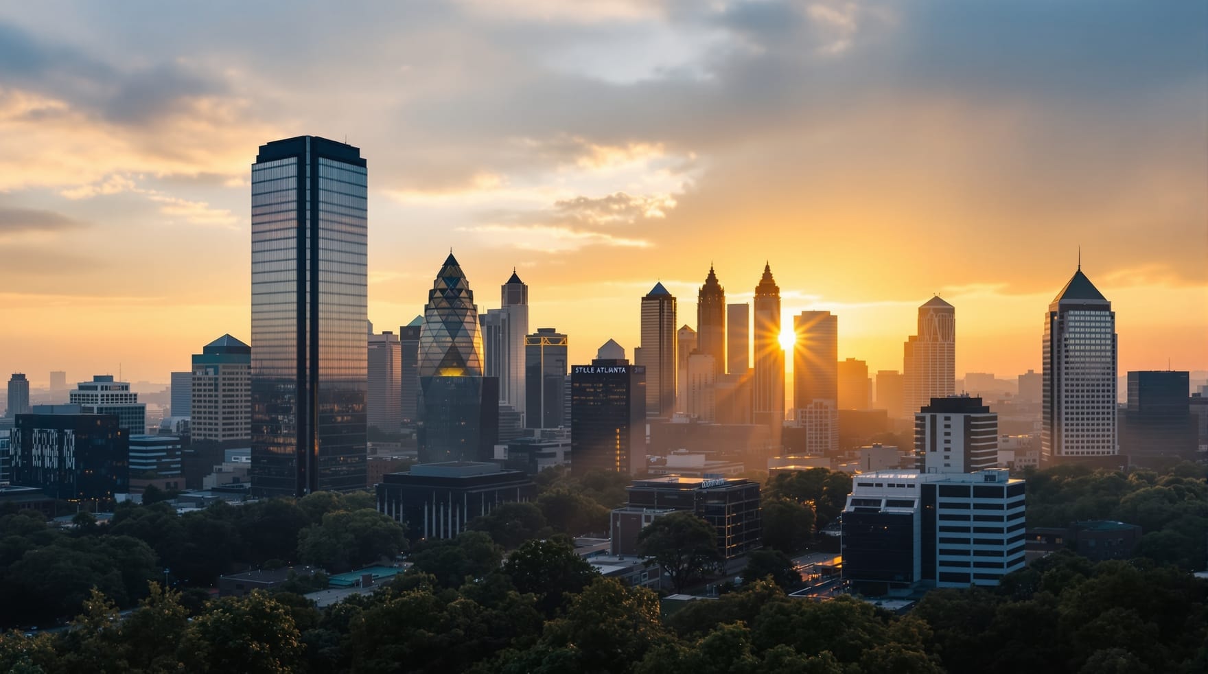 The Atlanta skyline at dusk, headquarters city of the American-Israel Chamber of Commerce, Southeast Region